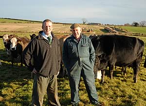 Richard, left, and Drew Bell with suckler cows at Hazon House.