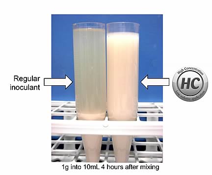 comparing Biotal HC with a typical inoculant and demonstrating the extent of sedimentation