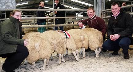Anthony Thompson is pictured second from right with his CCM Skipton February prime lamb champions, joined by buyer George Cropper Jnr and partner Emma Dalby